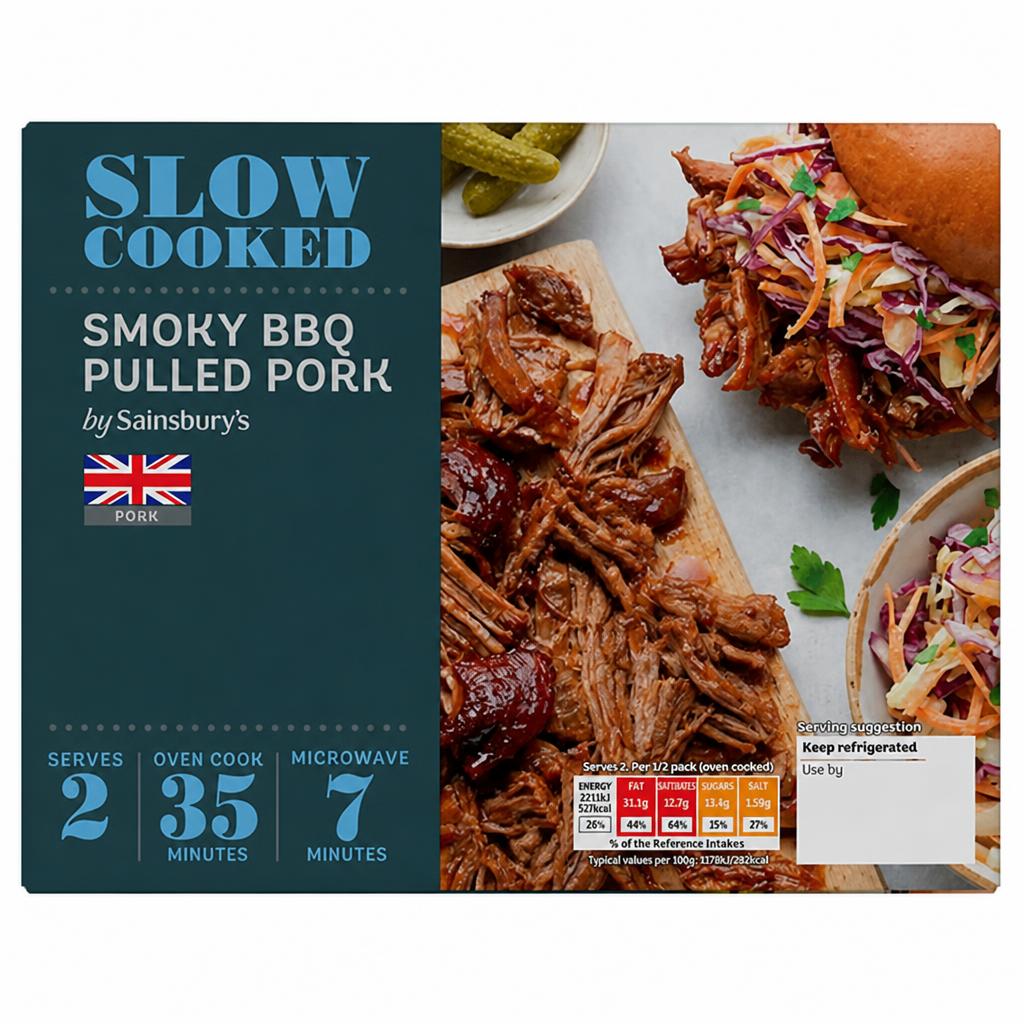 Sainsbury's Slow Cooked British Pulled Pork with Smokey BBQ Sauce 569g (Serves 2)