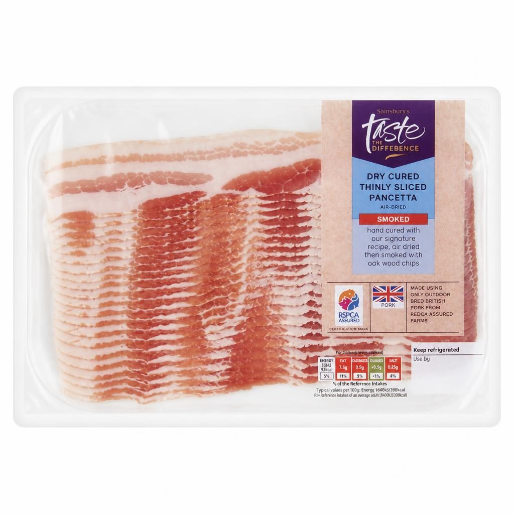 Sainsbury's Smoked Air-Dried Dry Cured Thinly Sliced Pancetta, Taste the Difference 180g
