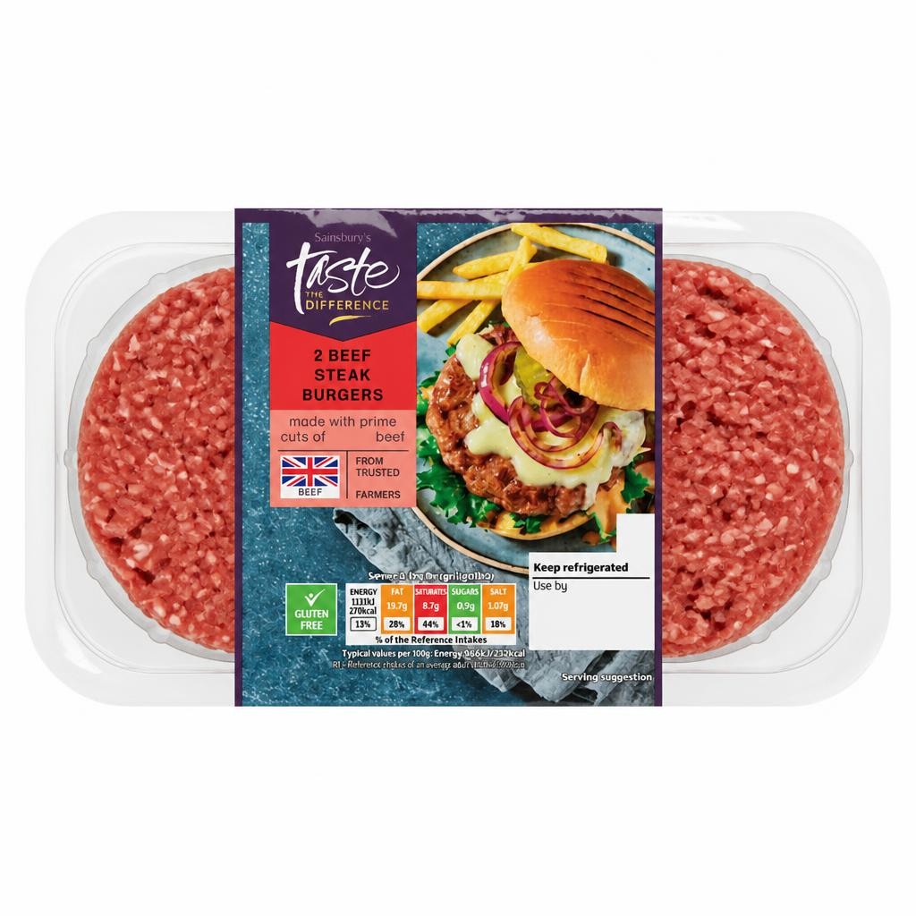 Sainsbury's 2 Beef Steak Burgers, Taste the Difference 340g