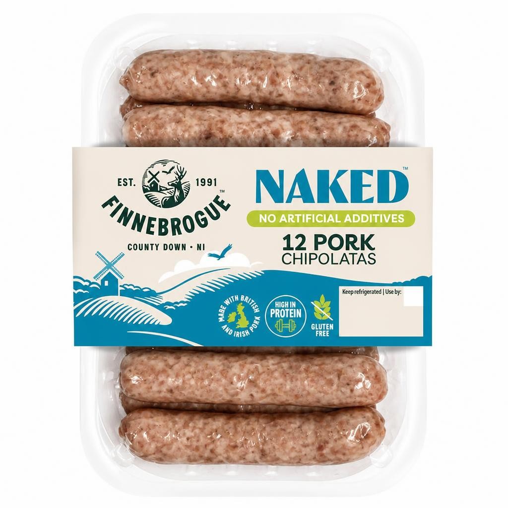 Finnebrogue Naked Pork Chipolatas x12 340g