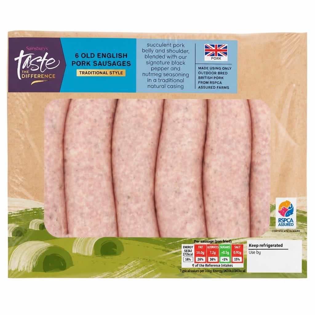 Sainsbury's Traditional Style Old English Pork Sausages, Taste the Difference 454g