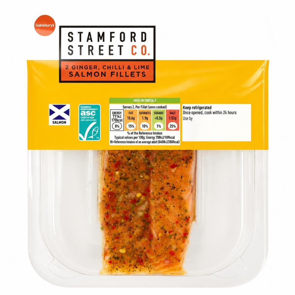 Stamford Street Co. Ready to Cook ASC Salmon Fillet Infusions Ginger, Chilli & Lime 220g