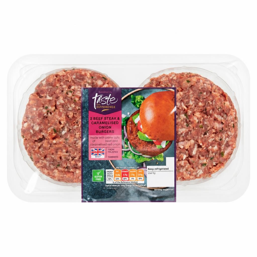 Sainsbury's 2 Beef Steak & Caramelised Onion Burgers, Taste the Difference 340g