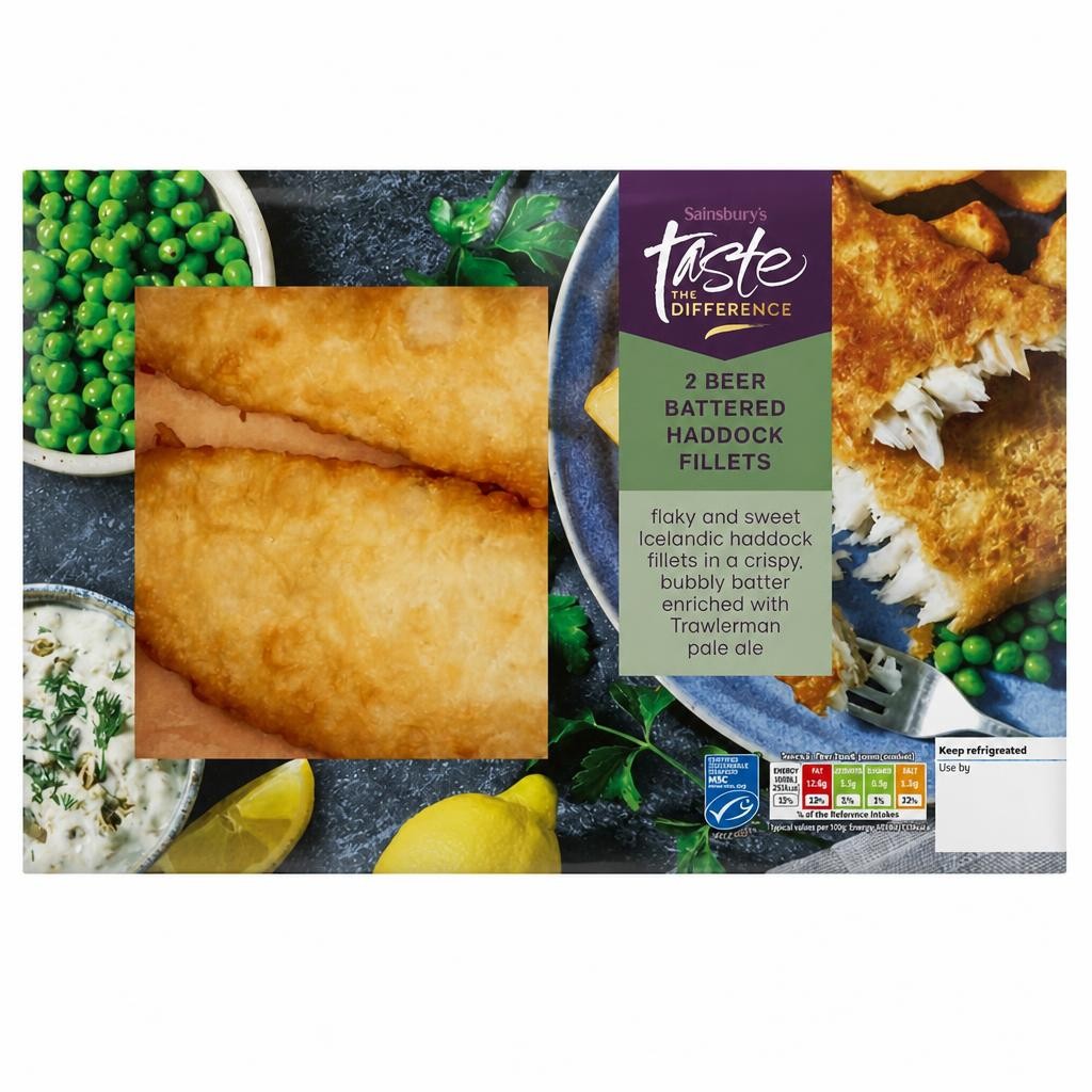Sainsbury's 2 x Beer Battered MSC Haddock Fillets, Taste the Difference 365g