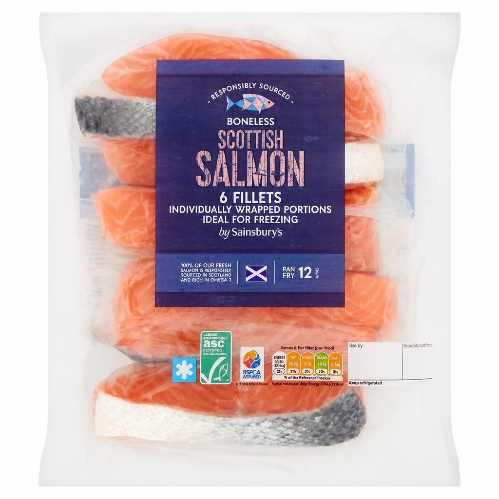 Sainsbury's 6 x Boneless Scottish Salmon Fillets 720g