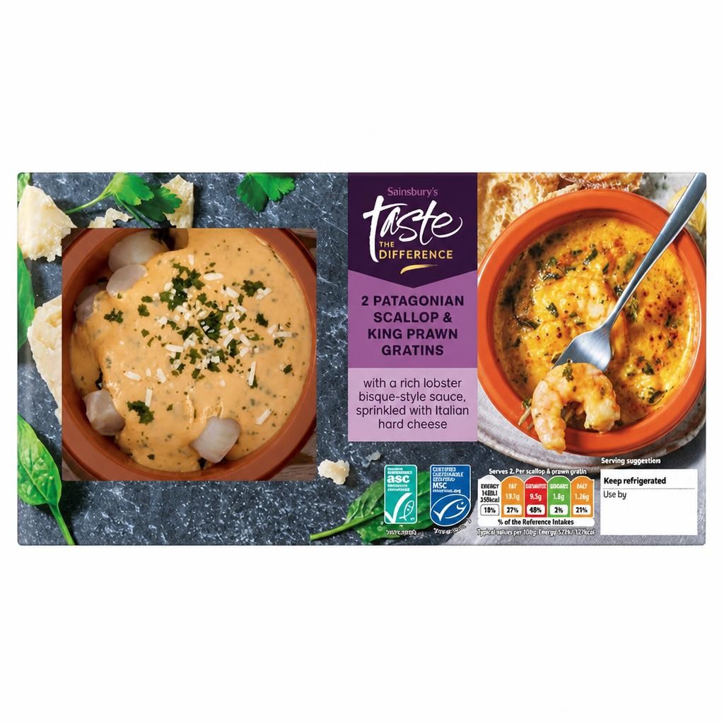 Sainsbury's Patagonian Scallops & King Prawns Gratins, Taste the Difference x2 240g