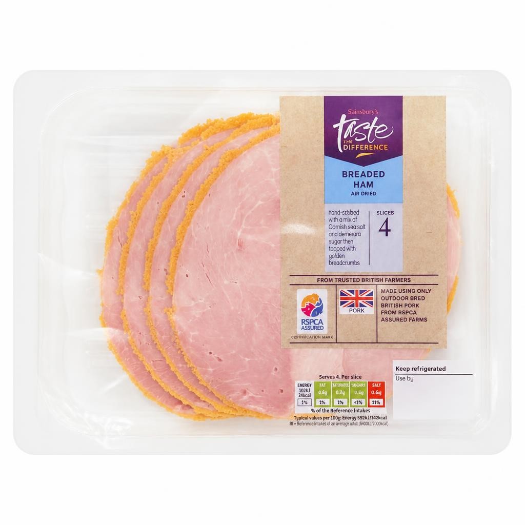 Sainsbury's Air Dried Breaded Lean Cooked British Ham Slices, Taste the Difference x4 120g