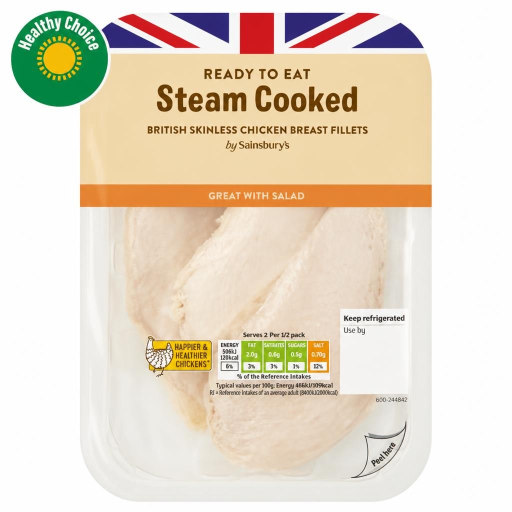 Sainsbury's Steam Cooked British Chicken Breast Fillets x2 220g