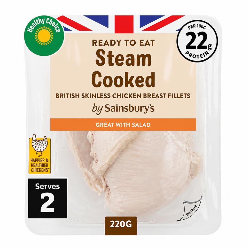 Sainsbury's Steam Cooked British Chicken Breast Fillets x2 220g