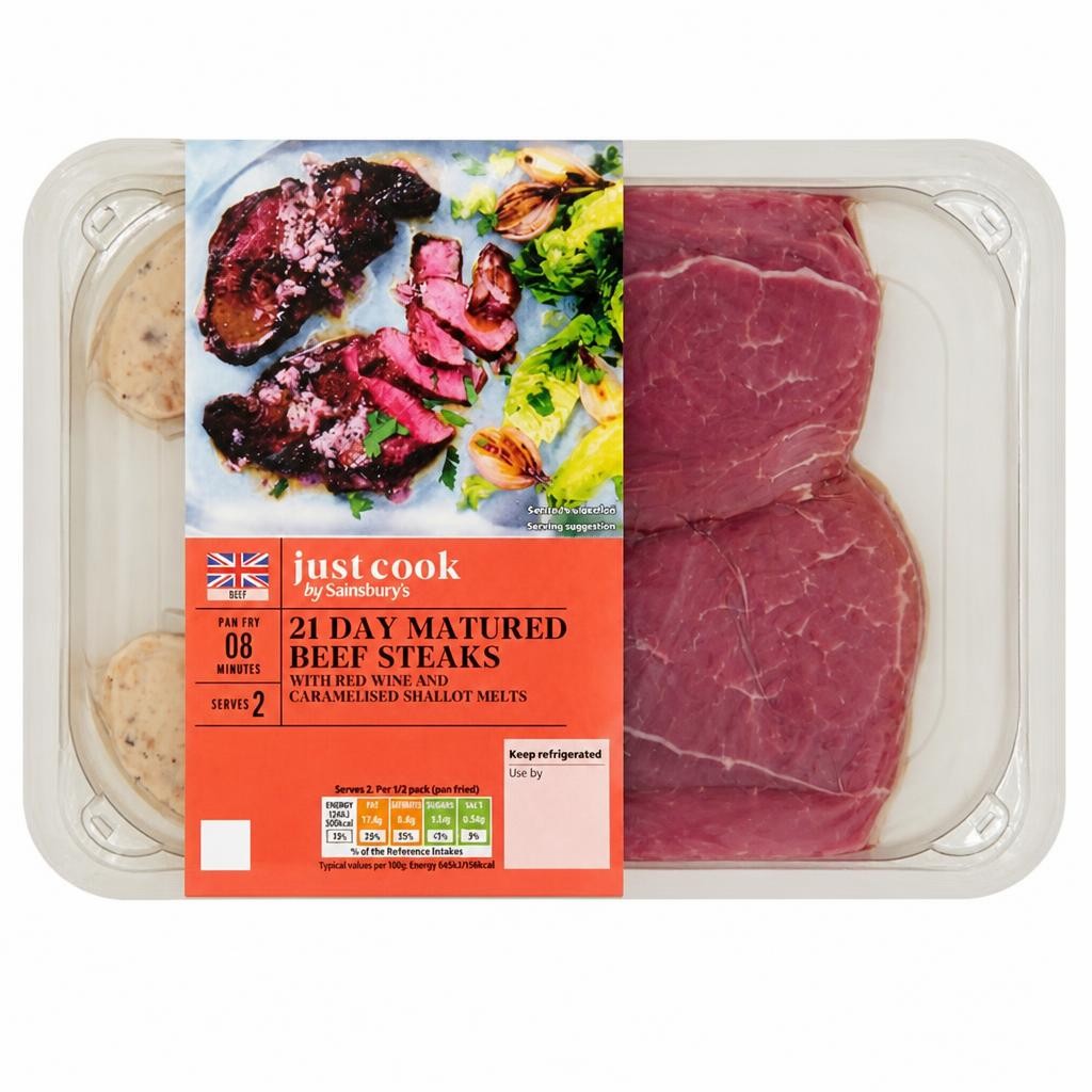 Sainsbury's Ready to Cook British Beef Steaks with Red Wine & Caramelised Shallot Butter x2 300g
