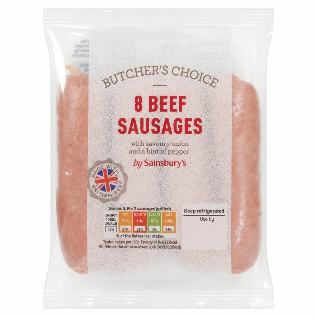 Sainsbury's Butcher's Choice British Fresh Beef Sausages x8 454g
