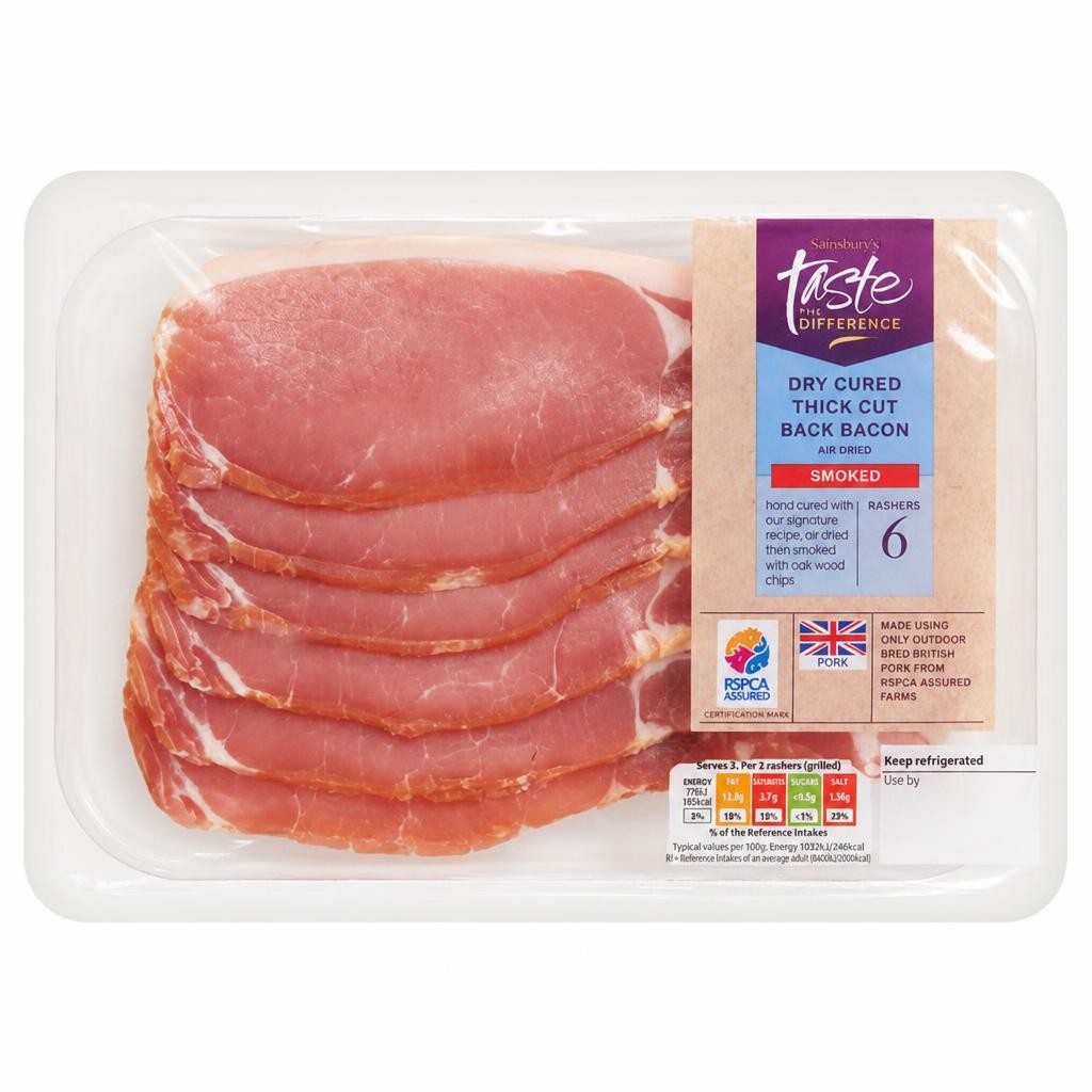 Sainsbury's Thick Cut Back Bacon Rashers Air Dried Smoked, Taste the Difference x6 300g