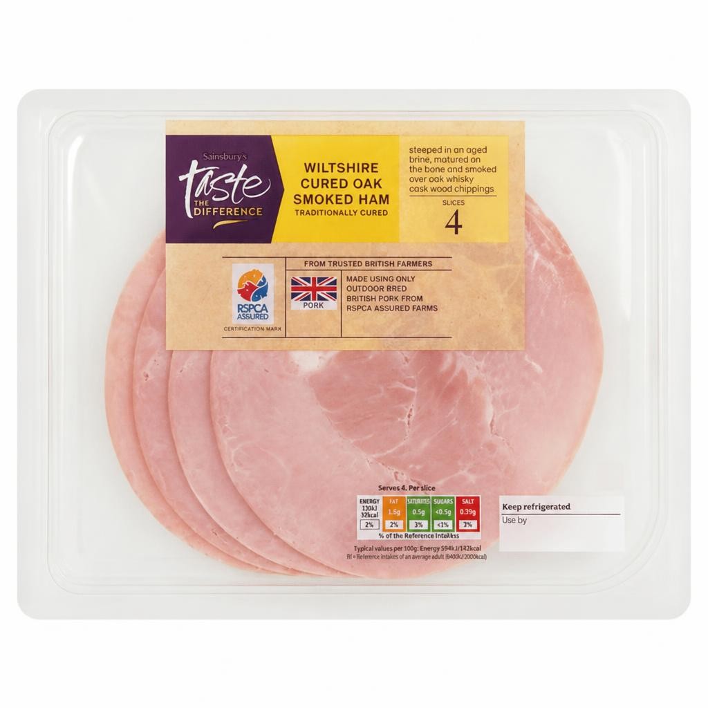 Sainsbury's British Honey Roast Wiltshire Cured Ham x4 slices, Taste the Difference 120g