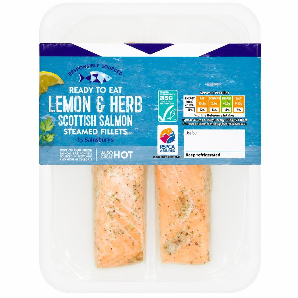 Sainsbury's Lemon & Herb Steamed ASC Scottish Salmon Portions x2 180g (Ready to eat)