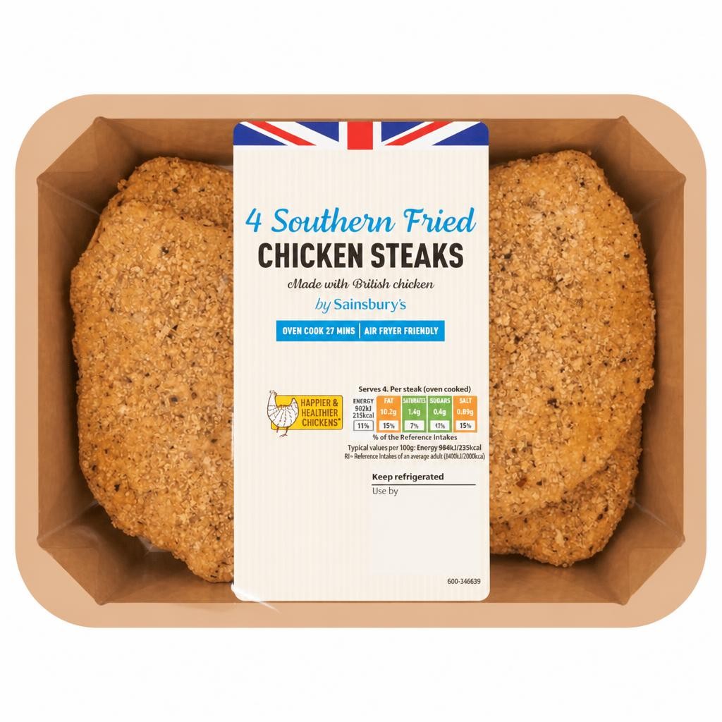 Sainsbury's Southern Fried Breaded Fresh British Chicken Steaks x4 500g