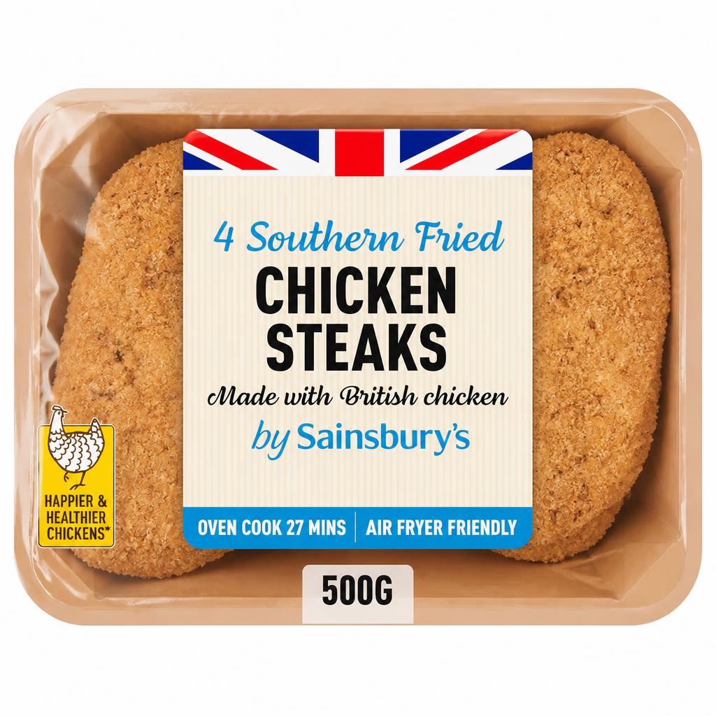 Sainsbury's Southern Fried Breaded Fresh British Chicken Steaks x4 500g