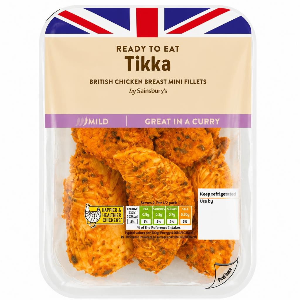Sainsbury's Tikka Cooked British Chicken Mini Fillets 170g (ready to eat)