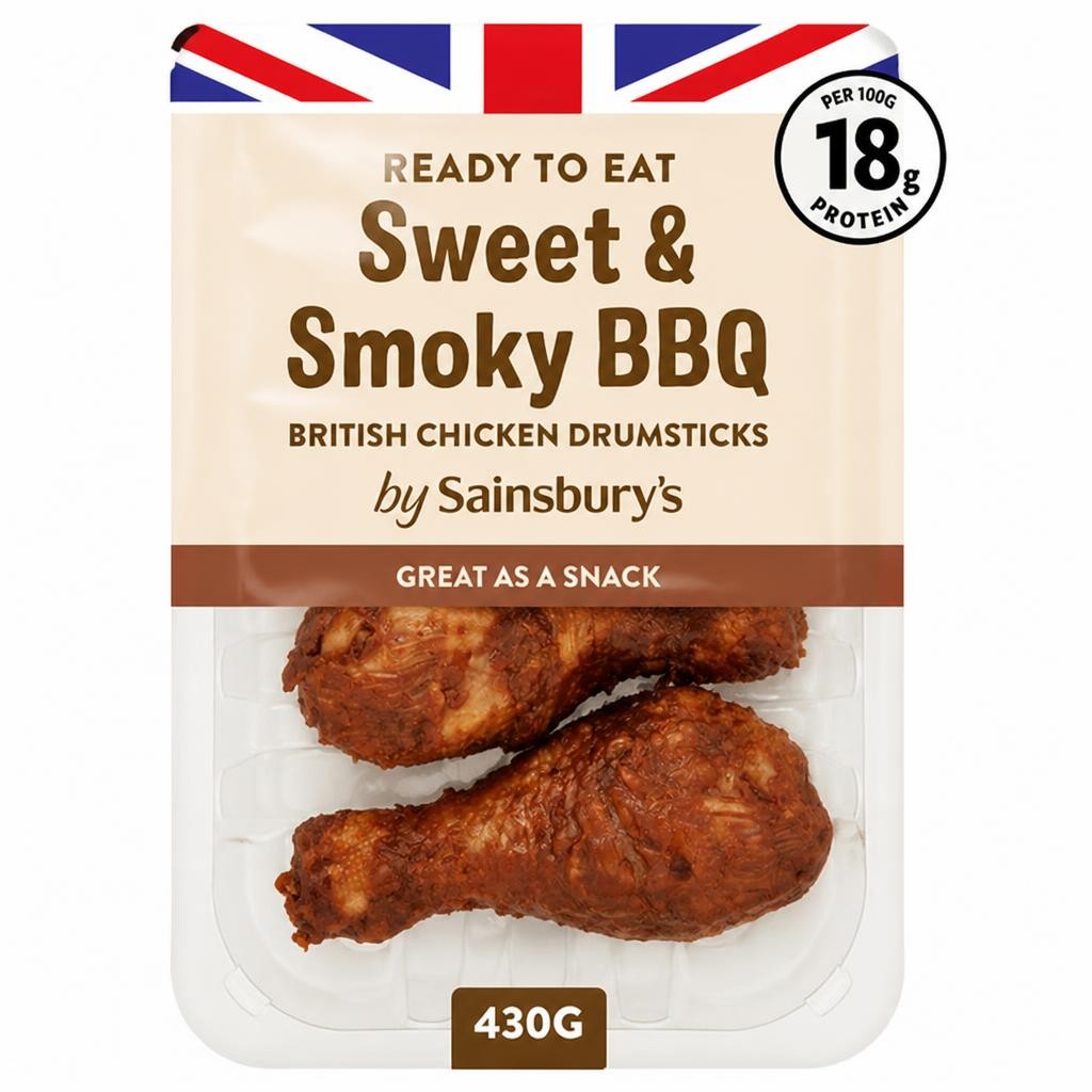 Sainsbury's Sweet & Smoky Cooked British Chicken Drumsticks 430g