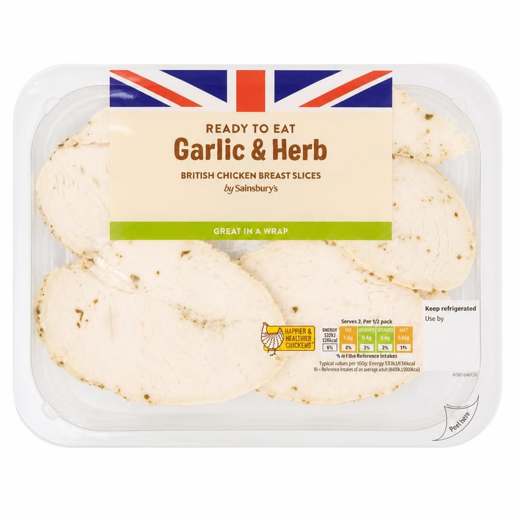 Sainsbury's Garlic & Herb Cooked British Chicken Breast Slices 180g