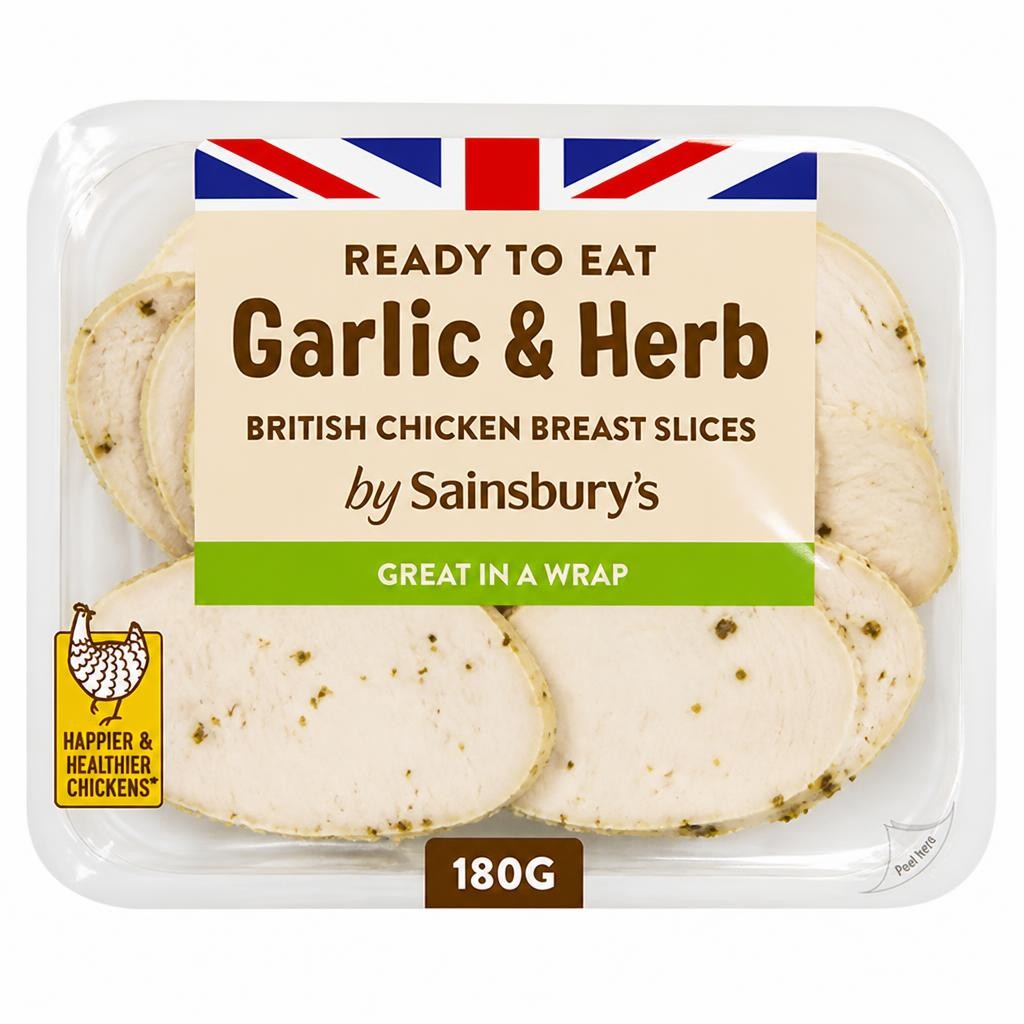 Sainsbury's Garlic & Herb Cooked British Chicken Breast Slices 180g