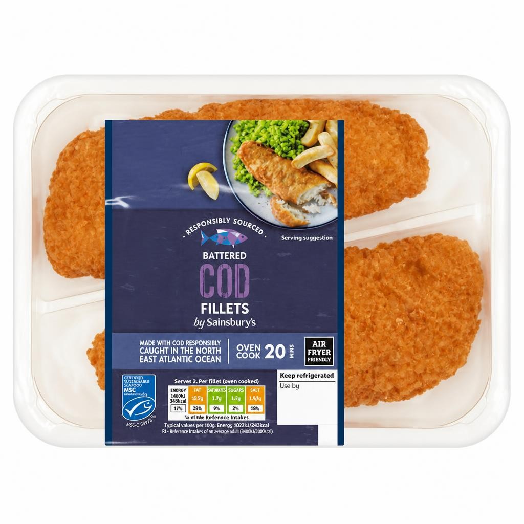 Sainsbury's Battered MSC Cod Fillets x2 300g