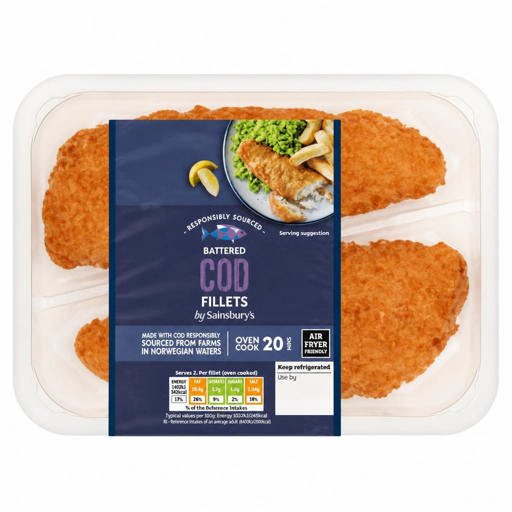 Sainsbury's Battered MSC Cod Fillets x2 300g