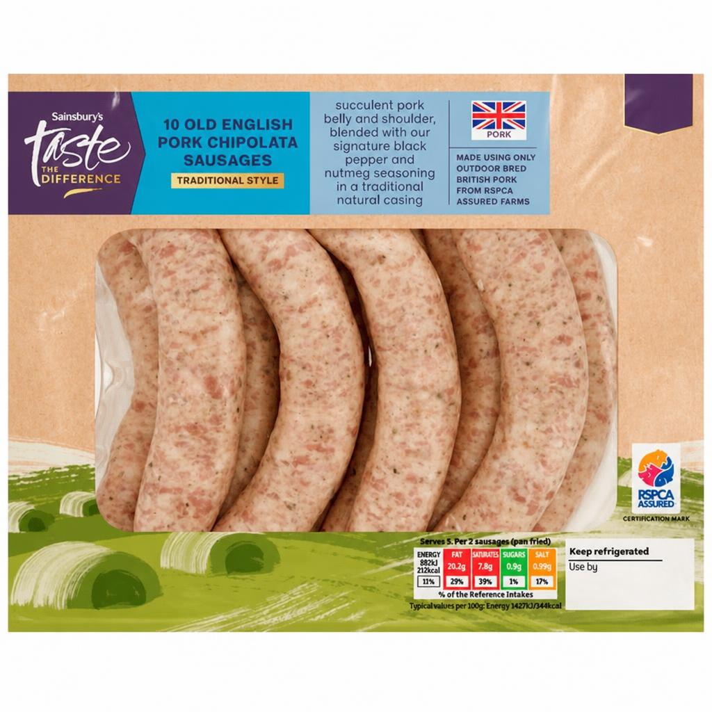 Sainsbury's 10 Old English Pork Chipolata Sausages, Taste the Difference 400g
