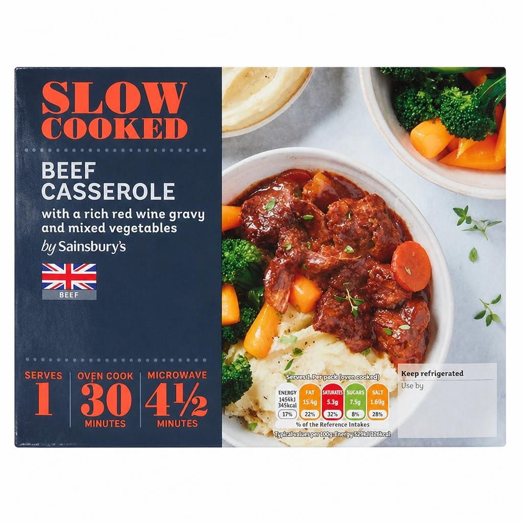 Sainsbury's Slow Cooked British Beef Casserole With Rich Red Wine Gravy & Mixed Vegetables 300g (Serves 1)