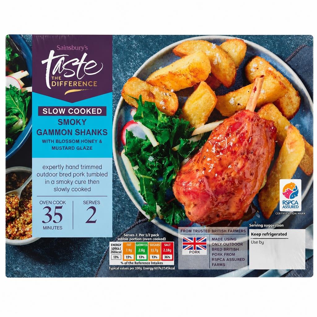 Sainsbury's Slow Cooked Smoky Gammon Shanks with A Blossom Honey & Wholegrain Mustard Glaze, Taste the Difference x2 515g