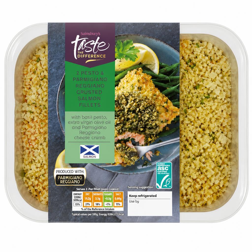 Sainsbury's Ready to Cook Pesto & Parmigiano Reggiano Crusted ASC Salmon Fillets, Taste the Difference x2 300g