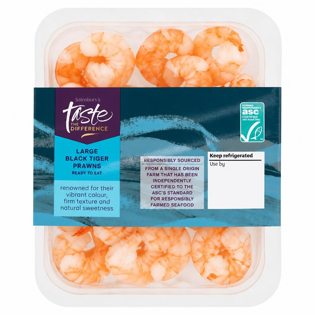 Sainsbury's Large Black Tiger Prawns ASC, Taste the Difference 150g