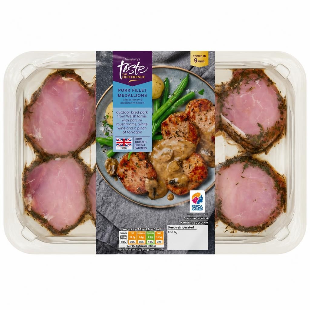 Sainsbury's Ready to Cook British Pork Fillet Medallions with a Creamy Mushroom Sauce, Taste the Difference 450g