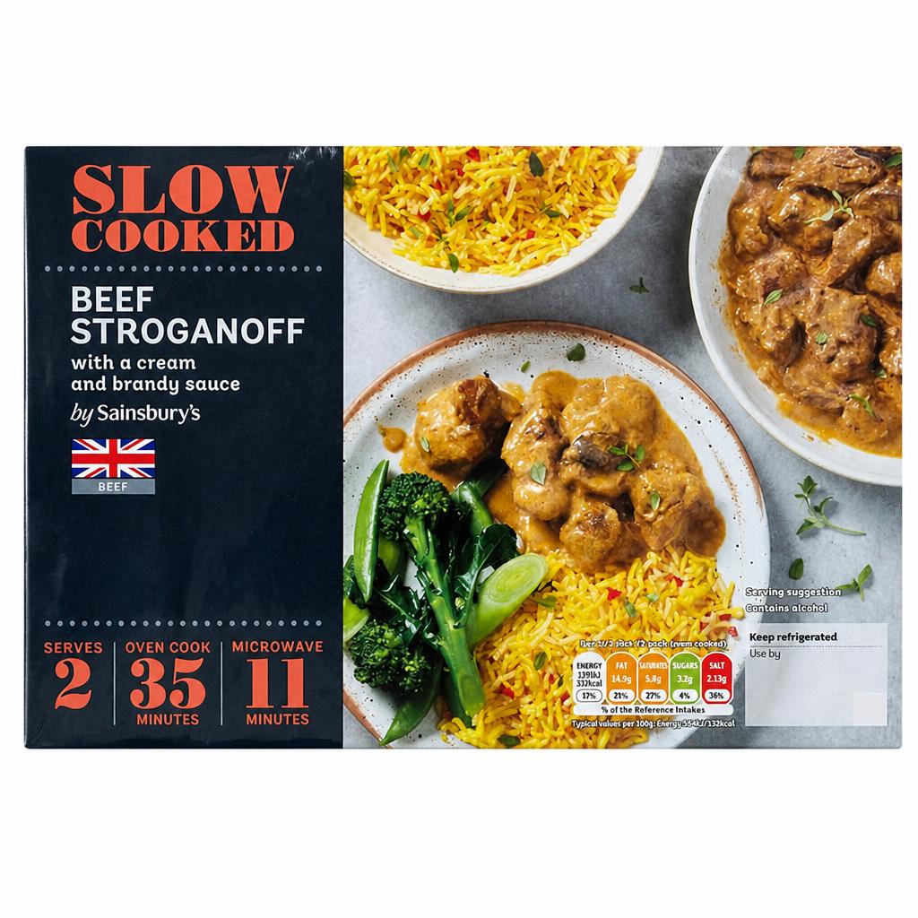 Sainsbury's Slow Cooked British Beef Stroganoff With A Rich Cream & Brandy Sauce 530g (Serves 2)