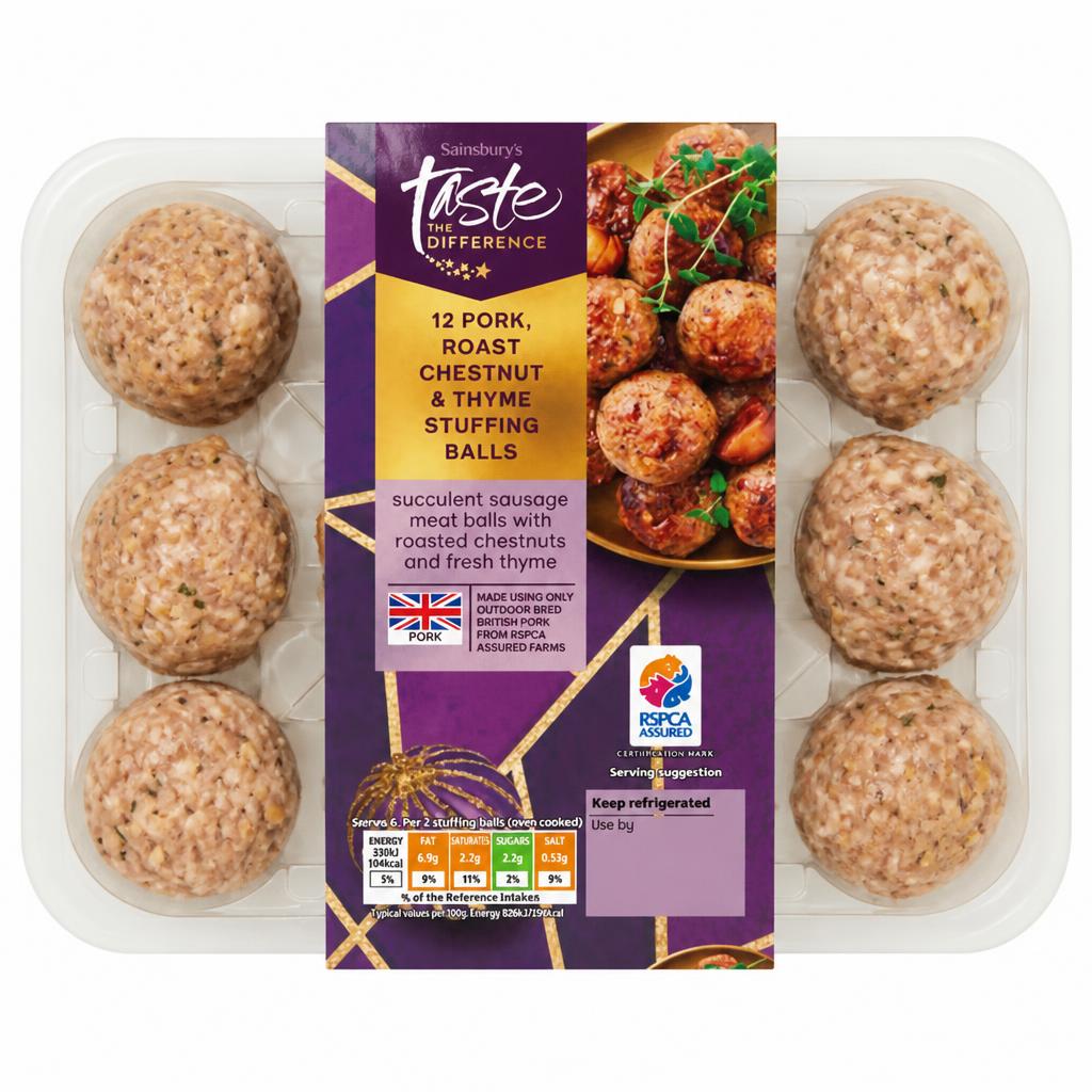 Sainsbury's Pork Roast Chestnut & Thyme Stuffing Balls, Taste the Difference x12 360g