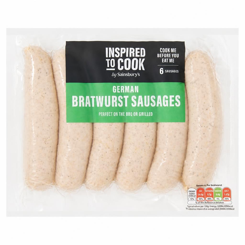 Sainsbury's German Bratwurst Sausages Inspired to Cook x6 540g
