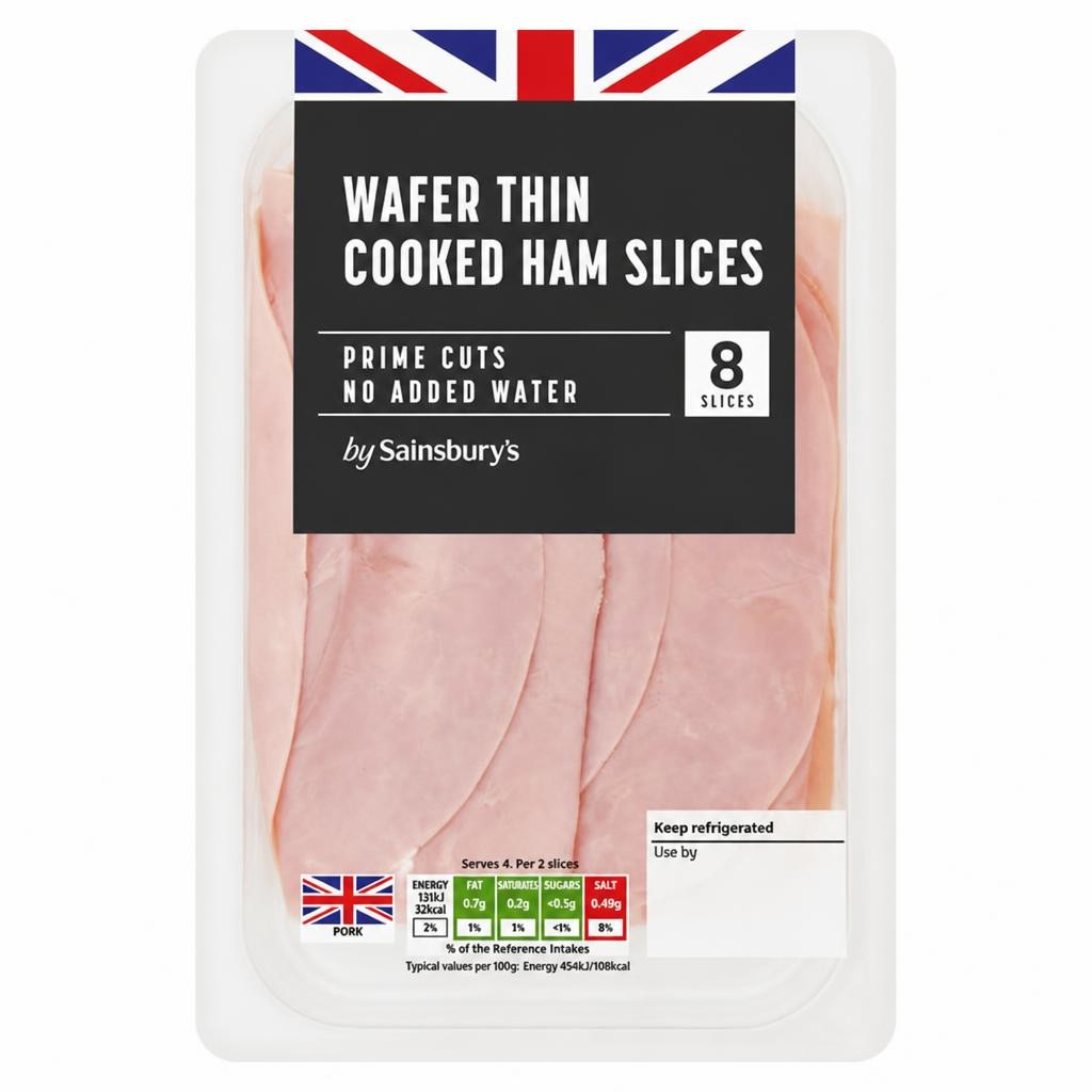 Sainsbury's 8 Wafer Thin Cooked Ham Slices 120g