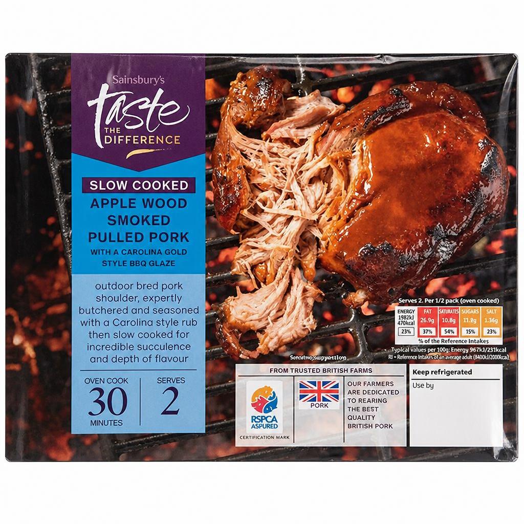 Sainsbury's Slow Cooked Apple Wood Smoked Pulled Pork, Taste the Difference 545g
