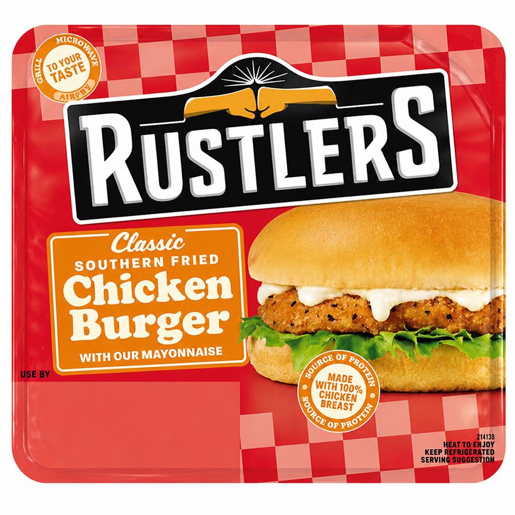 Rustlers Classic Southern Fried Chicken Burger with our Mayonnaise 127g