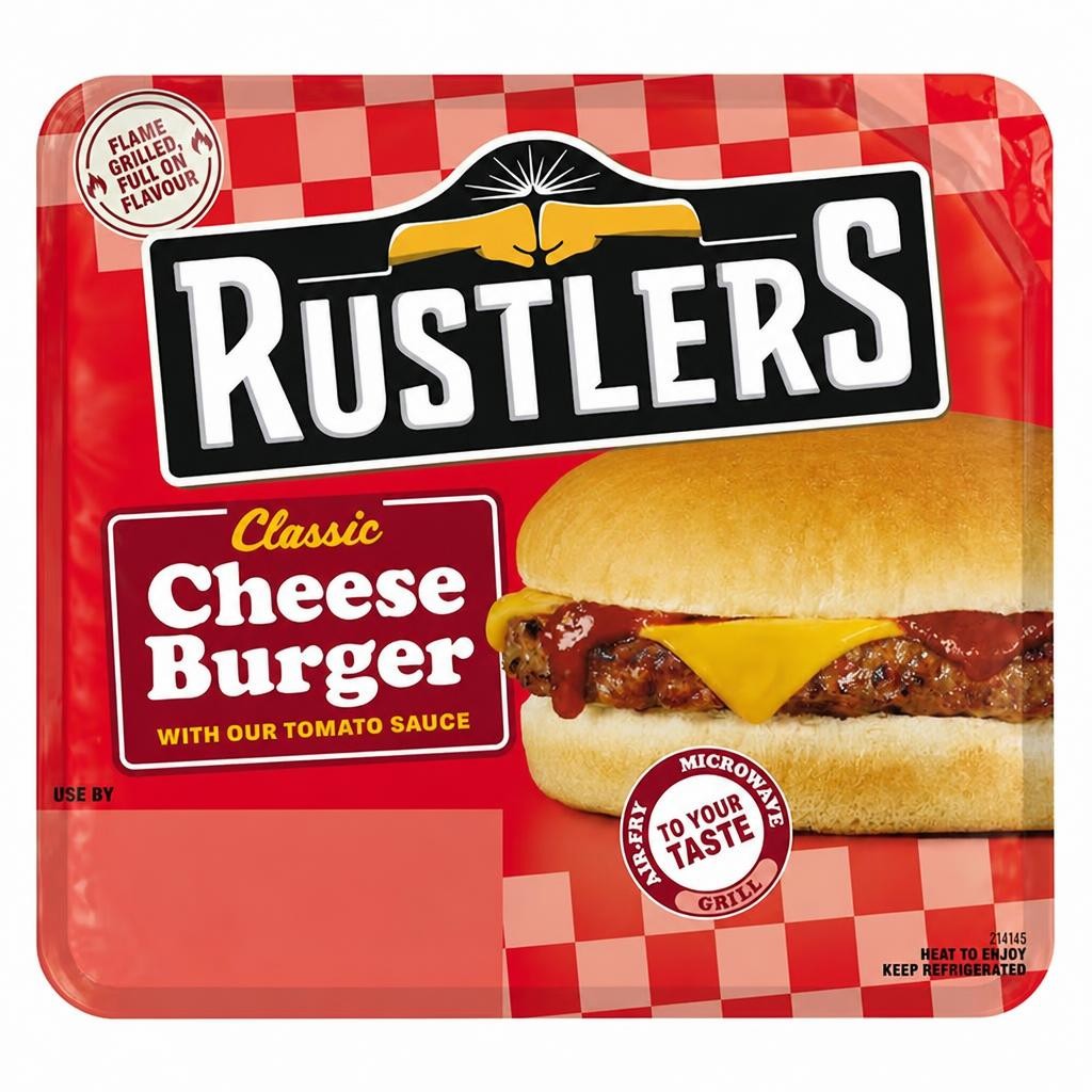 Rustlers Classic Cheese Burger with our Tomato Sauce 111g