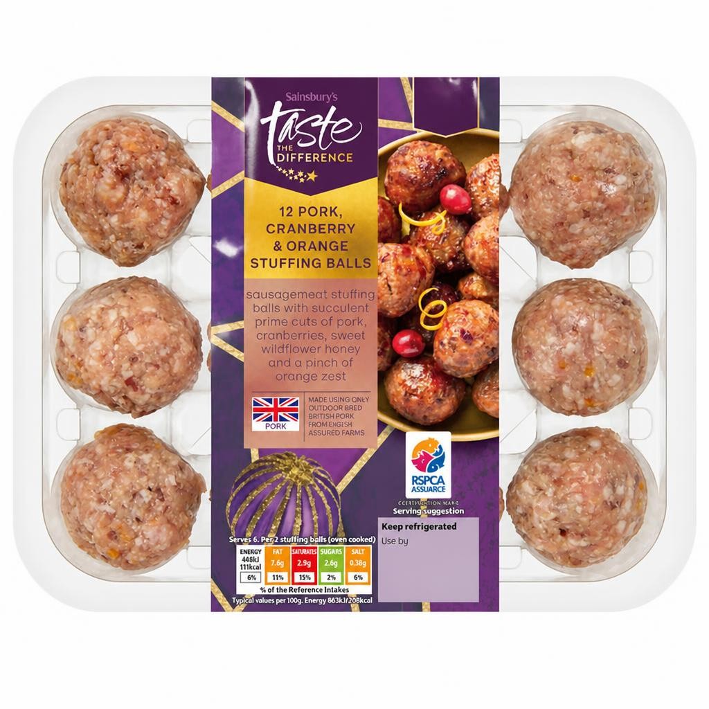 Sainsbury's Pork Cranberry & Orange Stuffing Balls, Taste the Difference x12 360g