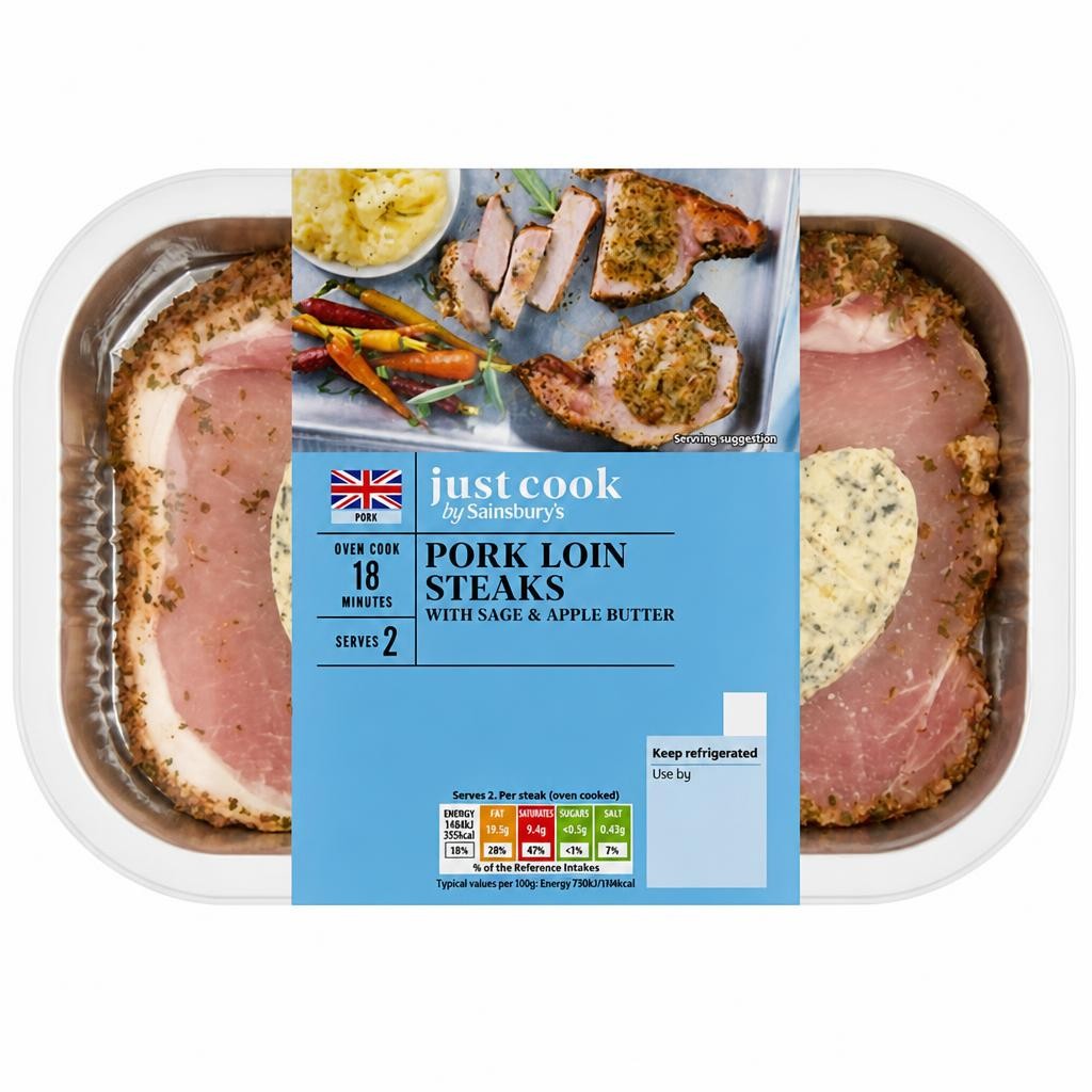Sainsbury's Just Cook Sage & Apple British Pork Loin Steaks x2 400g