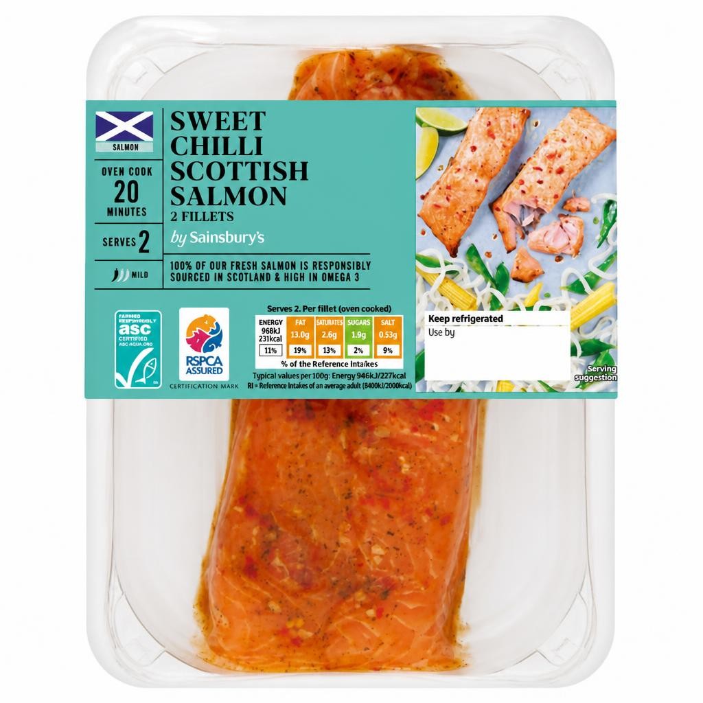 Sainsbury's ASC Scottish Salmon Fillets Infused with Sweet Chilli x2, 224g