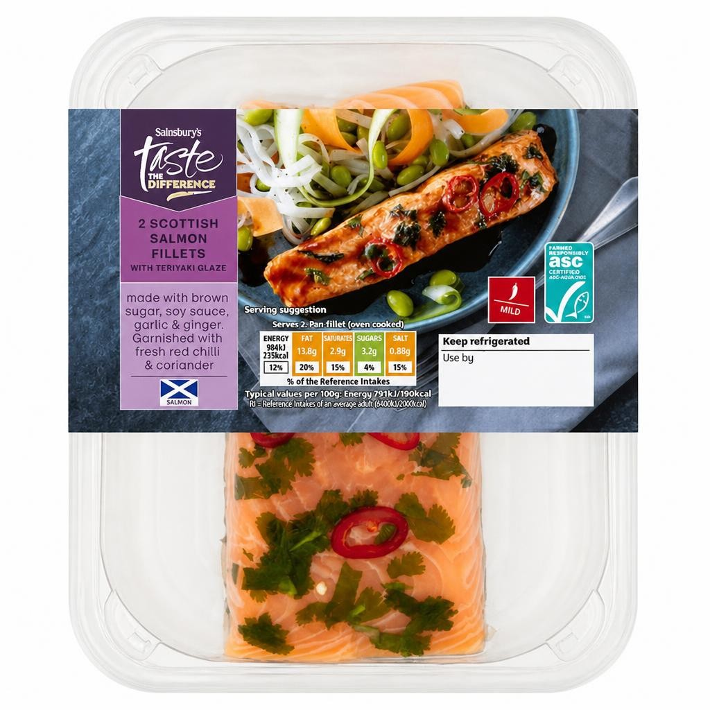 Sainsbury's 2 Scottish Salmon Fillets with Teriyaki Glaze, Taste the Difference 260g