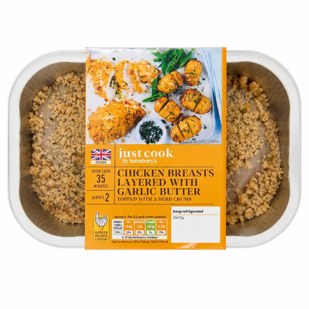 Sainsbury's Just Cook Chicken Breasts Layered with Garlic Butter 370g