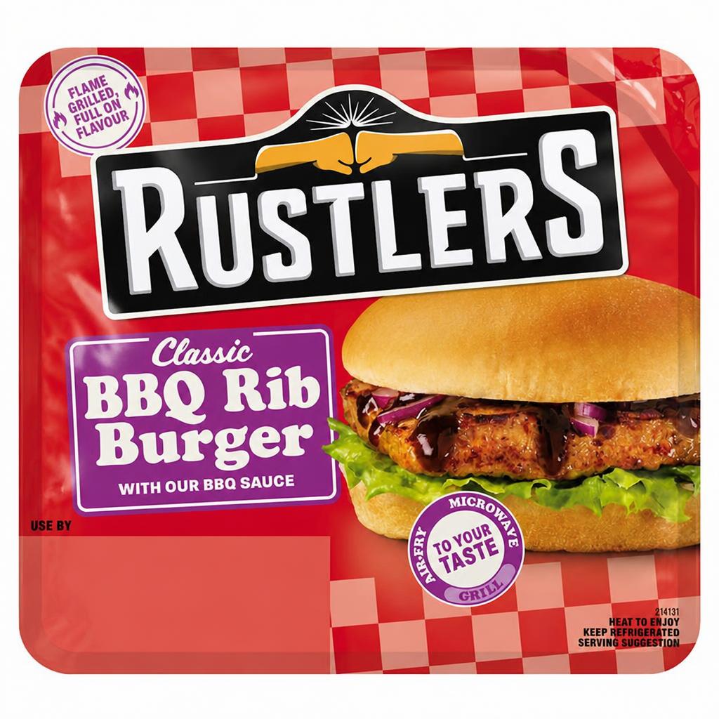 Rustlers Classic BBQ Rib Burger with our BBQ Sauce 122g