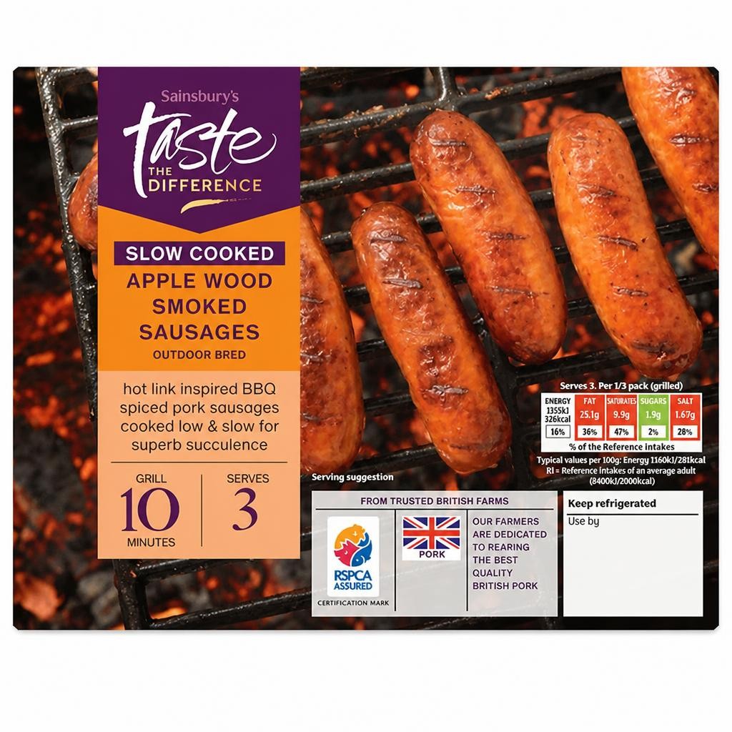 Sainsbury's Slow Cooked Apple Wood Smoked Sausages, Taste the Difference 385g