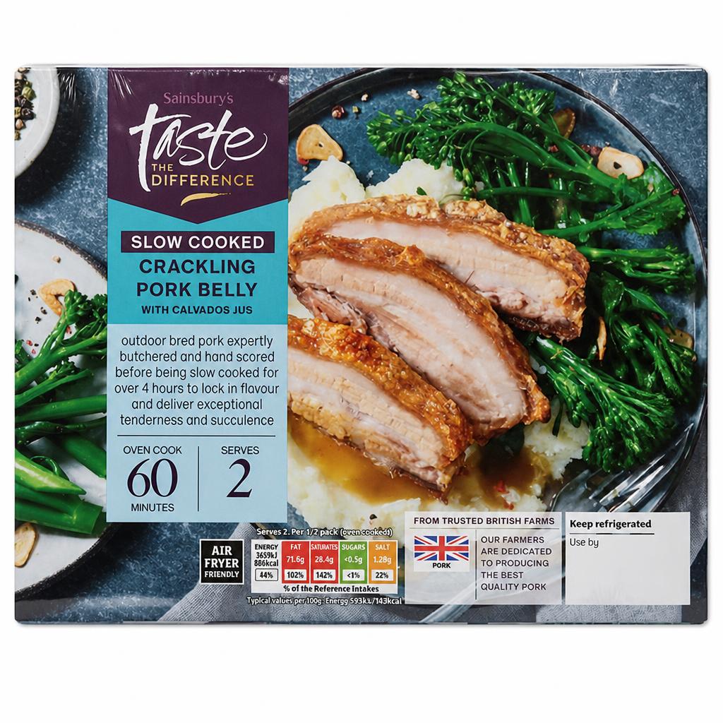 Sainsbury's Slow Cooked Outdoor Bred Hand Scored Crackling British Pork Belly, Taste the Difference 560g