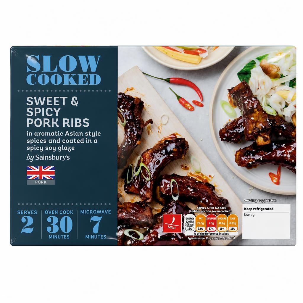Sainsbury's Slow Cooked British Pork Sweet & Spicy Ribs 450g