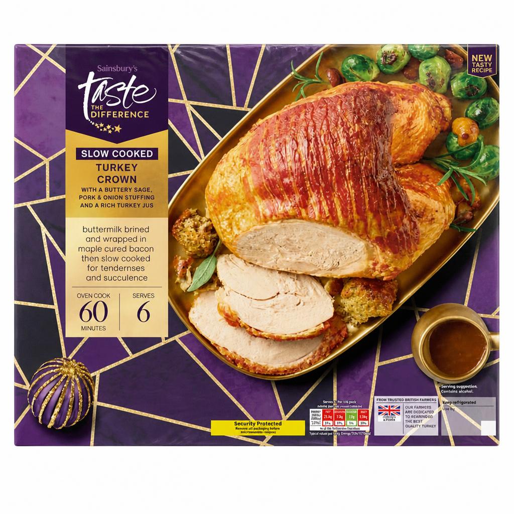 Sainsbury's Slow Cooked British Turkey Crown with Streaky Bacon & Stuffing, Taste the Difference 2.4kg