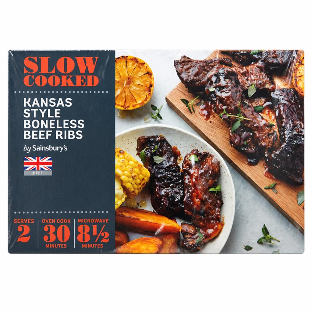Sainsbury's Slow Cook Boneless Beef Ribs with BBQ Sauce 515g (Serves 2)
